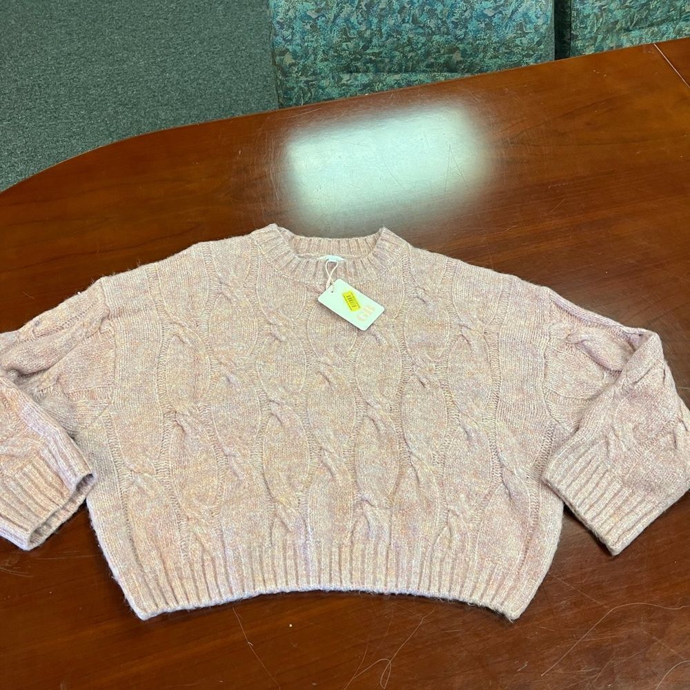 GB Pink & Lilac Fisherman Acrylic & Wool Feminine Cable Knit Sweater sz L NWT